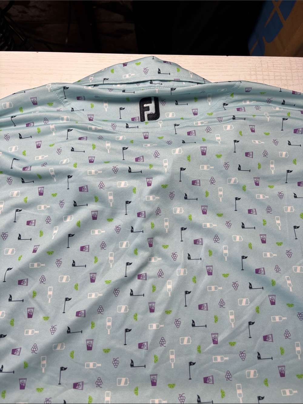 FootJoy Men's Light Blue Golf Polo with Multi-Icon Print - Picture 3 of 3